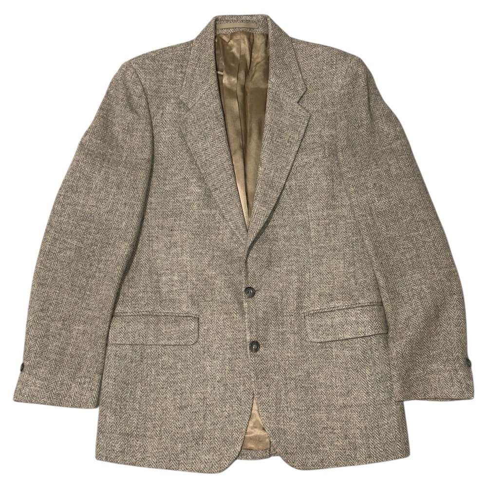 Vintage Calvin Klein Mens Herringbone Tweed Wool Blazer Tan Made in France